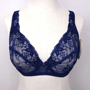 FELINA Vintage Floral Embroidered Sheer Lace Bra 34D
